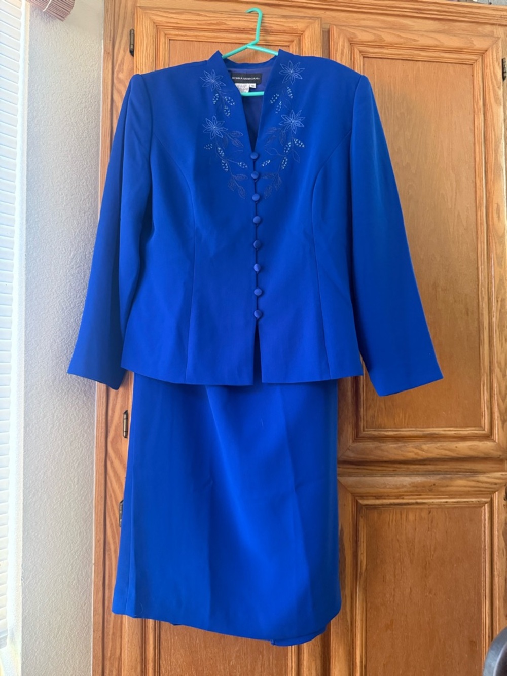Women's Royal Blue Embroidered Skirt Suit